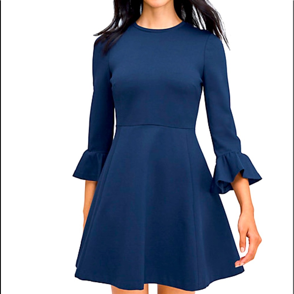 XXS Kate spade fit and flare navy ponte dress bell sleeves. Perfect for petites!